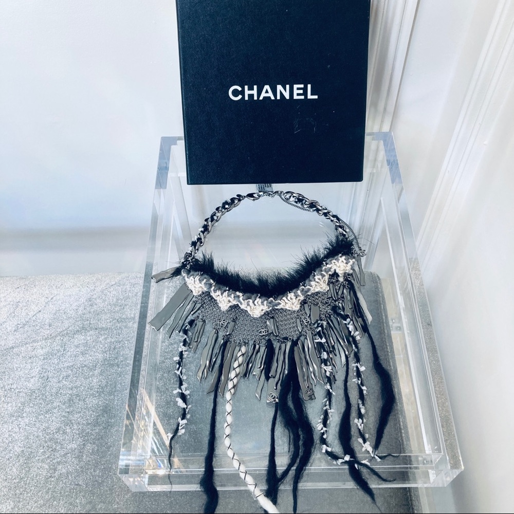 EUC CHANEL Sculpted Metal & Fringe Collar Necklace